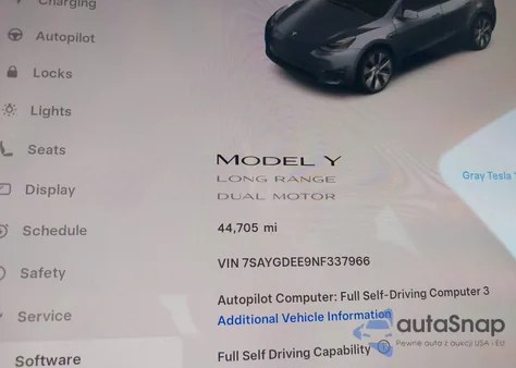 2022 Tesla Model Y Long Range Dual Motor All-Wheel Drive z USA, uszkodzony, nr VIN 7SAYGDEE9NF337966